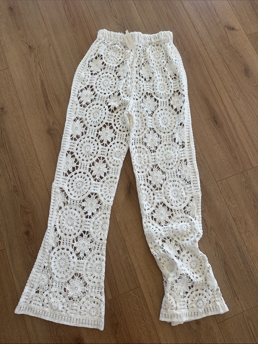 Anthropologie White Crochet knit Pants